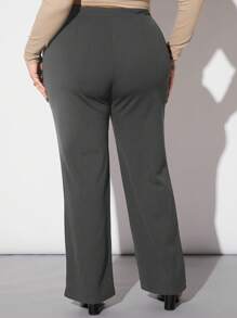 SHEIN Tall CURVE Quần ống loe cạp cao cho nữ cỡ lớn, màu trơn đa năng - Màu xám đen - Xem 2