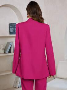 Aveloria Modichic Blazer elegante de mujer de manga larga con cuello chal y bolsillo, unicolor, para el otoño - Rosa Fucsia - Ver 2
