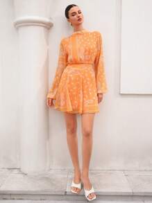 Aveloria Rosie Floral Print Chiffon Short Sleeve Mini Dress, Suitable For Valentines Day, Spring And Summer All Over Print For Spring Fall - Yellow - View 5