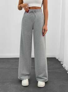EURMUSE Women Pocket And Drawstring Detailed Wide Leg Contrast Side Stripe Pant - Grey - View 1