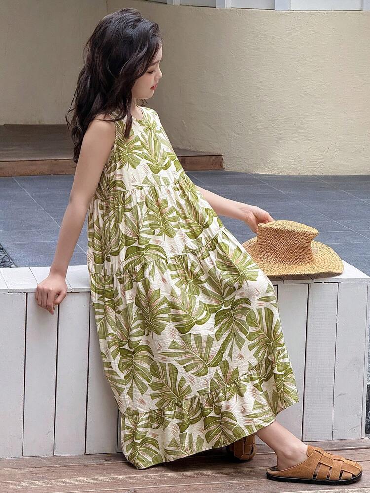 Tween Girl Sleeveless Ditsy Floral Dress, Summer Vacation Easter