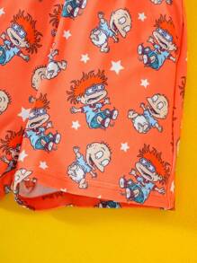 Nick 90s | SHEIN Conjunto de Camiseta de Manga Curta com Estampa Gráfica de Amigo Cartoon Menino Bebê e Shorts Laranja - Multicolorido - Visão 4