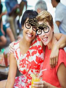 SHEIN 6 Pcs Birthday Party Eyeglasses Decorations 40th Birthday Fashion Glasses Paper Glasses For Men Women With Black Glasses Frame And Golden Words - Black - View 3