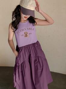 Dazy Kids Tween Girl Letter Print Ruffle Hem Pocketed Sleeveless Dress