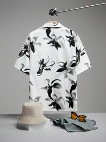 SHEIN Forever 21 Men's Loose-Fitting Holiday-Style Ink-And-Wash Flower-Printed Shirt, Suitable For Summer Vacation Wear - Multicolor - View 2