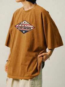 DAZY Herren Kamel-farbiges T-Shirt mit Amerikanischem Unabhängigkeitstag Muster & Schriftzug, Sommer, Grafik T-Shirts