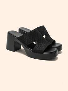 CUCCOO BASICS Black Minimalist Square Toe Thick Heel Mid Heel Elegant Comfortable Slip-On Pumps, Versatile For Work, Casual, Date, Formal Events For Christmas Spring Shoes - Black - View 5