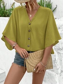 Breezaya Women'S V-Neck Batwing Sleeve Blouse Women Shirt