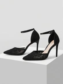 MOTF PREMIUM WOMEN'S FASHION POINTED TOE ANKLE STRAP HIGH HEEL PUMPS - Black - View 9