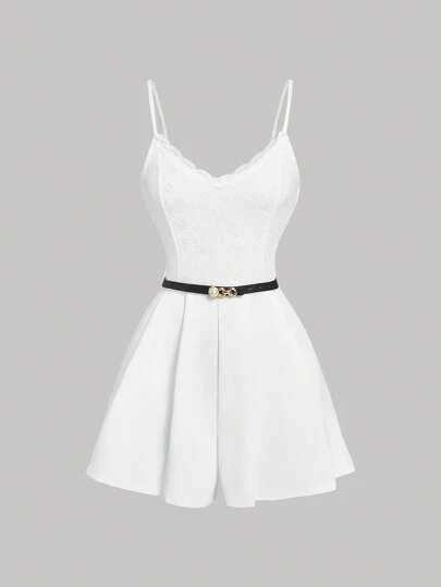 SHEIN MOD 碎花蕾丝腰带连体裤，简约时尚，适合夏季