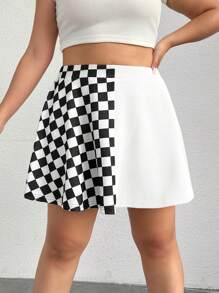 SHEIN EZwear Falda de talla grande de verano casual de patchwork a cuadros