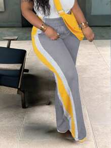 INAWLY Pantaloni della tuta casual da donna taglie forti con patchwork e blocchi di colore, gamba dritta