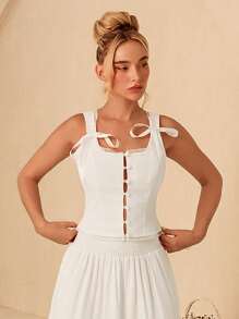 Glamine Women's Lace Patchwork Tank Top - White - View 3