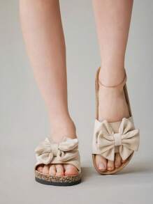 Solecia Fashionable & Comfortable Versatile Ladies Metal Double Buckle Slides - Apricot - View 4