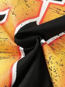 ROMWE MEN Street Life Men's Basketball Loose Short Printed T-Shirt Set - Black - View 5