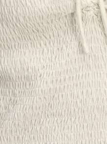 SHEIN Unity Smock Short Sleeve T-Shirt With A Ribbed Neckline, Frilled Hem, And Ruffled Smocked Panels. Finished With A Decorative Tie And Bow. Perfect For Spring-Summer, Beach, Easter O Graduation Event. - Beige - View 5