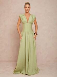 Lumalex 春季老钱郊游夏季度假复活节波西米亚风波西米亚海滩热户外丰富层次婚礼季节宴会成人礼海滩海边脱褶皱 V 领收腰长裙女士