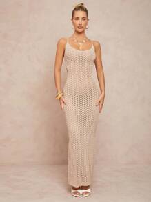 Lumalex Spring Outing Summer Swimsuit Swimwear Swim Vacation Elegant Easter Bohemian BOHO Sea Beach Hot Outdoor Richly Layered Wedding Season Banquet Coming Of Age Ceremony Beach Seaside Women Tie Front Top Solid Color Hollow Out Backless Slim Fit Sleeveless Knitted Dress Mesh Dresses For Women