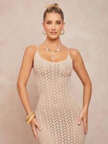 Lumalex Spring Outing Summer Swimsuit Swimwear Swim Vacation Elegant Easter Bohemian BOHO Sea Beach Hot Outdoor Richly Layered Wedding Season Banquet Coming Of Age Ceremony Beach Seaside Women Tie Front Top Solid Color Hollow Out Backless Slim Fit Sleeveless Knitted Dress Mesh Dresses For Women