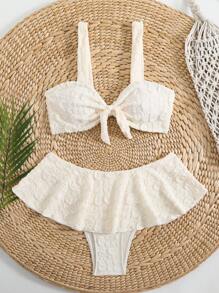 Swim Mod 2pcs/Set New Apricot Front-Tied Straps Casual Vacation Bikini Swimwear For Women - Apricot - View 4