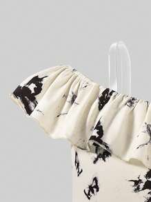 Girls' Soft & Comfortable Tie-Dye Butterfly Print Dress With Transparent Spaghetti Straps And Off-Shoulder Design, Charming And Cute Look,Holiday,Summer,Travel - Beige - View 7