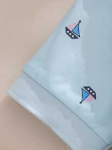 Souflis Souflis New Toddler Boys Summer Simple Fashion Polo Shirt With Ribbed Collar And Cuffs, Cute Boat Print And Striped Shorts, Stylish Suit - Multicolor - View 7