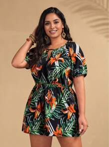 Breezaya Plus Size Vrouwen Bloemenprint V-hals Korte Mouw Jumpsuit Voor Vakantie
