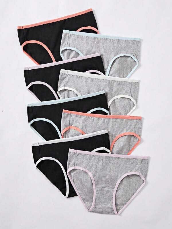 SHEIN 8pcs/Pack Teen Girls Plain Cotton Briefs, Comfortable & Soft