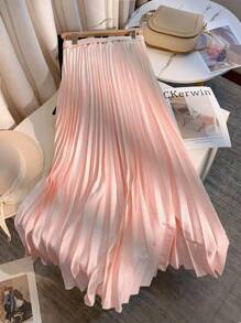 SHEIN Clasi Gonna casual da ufficio in tinta unita con arricciatura in vita e decorazione con fibbia in metallo, taglia standard da donna