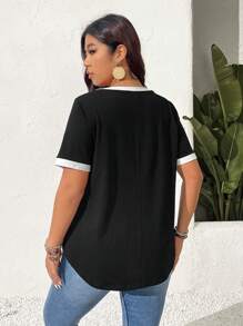SHEIN Frenchy Plus Size Women V-Neck Short Sleeve Casual T-Shirt