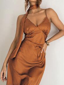 SHEIN Essnce 女士优雅圆点印花超长吊带裙