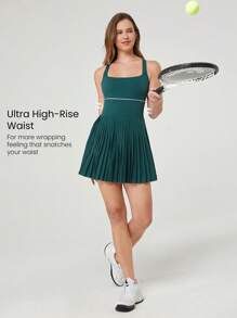 GLOWMODE FeatherFit™-Air Quần vợt khô nhanh Cúp tích hợp xếp ly hở lưng cạp cao Váy Peekaboo tác động trung bình có quần short tích hợp Túi bên hông Chạy bộ tập luyện tác động thấp Phòng tập thể dục - Màu xanh lá cây đậm - Xem 5
