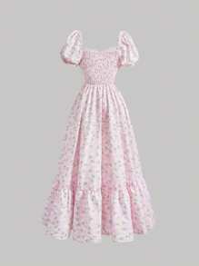 SHEIN MOD Vestido floral largo con mangas abullonadas y lazo, vestidos de primavera/verano para mujer, elegante, vestido de vacaciones, vestido floral para mujer, vestidos para fiestas de mujer, vestido vaporoso, vestidos para vacaciones de primavera, vestido con volantes, vestidos vintage para mujer, vestido de hada, vestido rosa, vestido largo, vestidos de mujer para vacaciones, vestido para té en el jardín estilo Bridgerton - Multicolor - Ver 2