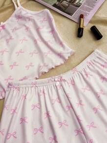 SHEIN Teen Girl Butterfly Accent Pink Cami Top And Shorts Set, Cute/Sweet/Clean Style, Comfortable Homewear, Clothes Suitable For Casual Wear, Back To School