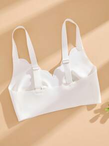 1pc Seamless Minimalist Wavy Edge Solid Color No Underwire Push Up Full Coverage Women Bra - White - View 4