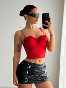 EgrlEra Top de corsé de malla rojo sexy para mujeres, top de camisole de corsé - Rojo - Ver 3