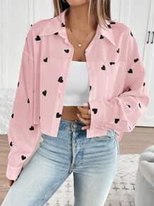 EMERY ROSE 女士情人节心形花卉印花高低衬衫 - 粉色 - 查看 3