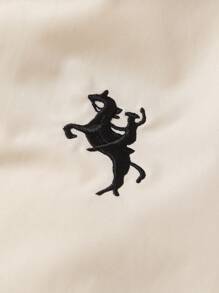 SHEIN 男童图案马匹印花条纹滚边保暖棒球夹克，时尚秋冬款 - 杏色 - 查看 3