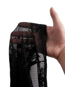 MISSGUIDED Music Festival Sheer Lace Long Sleeve Top - Black - View 5