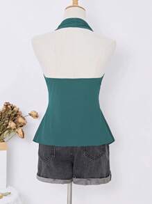 Elamini Women Vintage Bohemian Halter Neck Camisole, Spring/Summer - Teal Blue - View 2