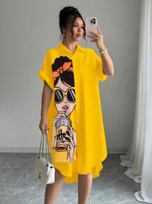 Chiquease Summer Casual People Pattern Front Button Up Shirt Dress - Multicolor - View 4