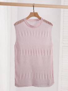 Manfinity Fever City Men's Solid Color Round Neck Hollow Out Sleeveless Knitted Top