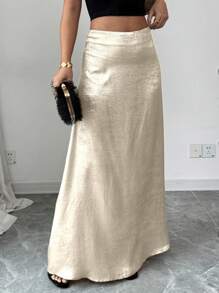 Rafferiza Eenvoudige High-Waist Slimming Foil Print Fishtail Maxi Rok Voor Vrouwen