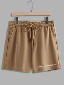 Manfinity VCAY 2pcs/Set Unisex Casual Knitted Letter Print Loose Raglan Short Sleeve T-Shirt And Drawstring Waist Straight Leg Shorts Set, Suitable For Everyday Wear - White - View 4