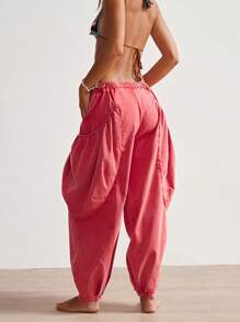 Bohemela 女士宽松纯色编织阔腿低腰裤，适合春夏季度假