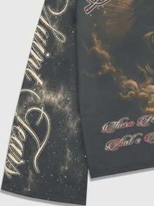 ROMWE MEN Street Life Men's Street Graphic Print Pullover Tee, Suitable For Casual Wear, Spring/Summer, Fall, 2000s Style