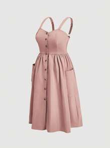 SHEIN MOD Vestido-mono casual con un solo botón, de unicolor y bolsillo grande para mujer de talla grande - Rosa vieja - Ver 3