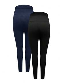 Modmama 2 Pcs Maternity Solid Elastic Waist Leggings, Autumn/Winter Tight Skinny Pants