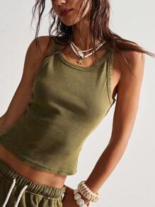 Bohemela Top de punto ajustado de unicolor en estilo bohemio casual para primavera/verano para mujer