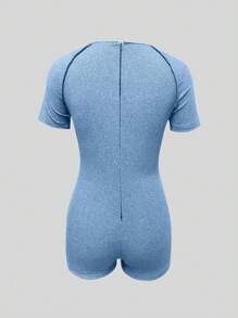 SHEIN Women's Deep Floral Gray Sexy Bodycon Jumpsuit - Blue - View 2